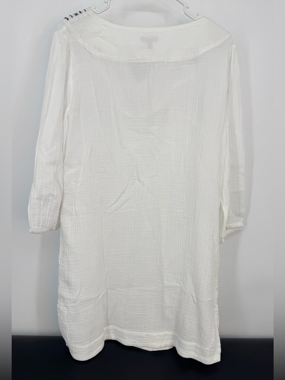 Talbots Women White Tunic Swim Cover-Up with Navy Embroidered V-Neck Size Small - Picture 3 of 11